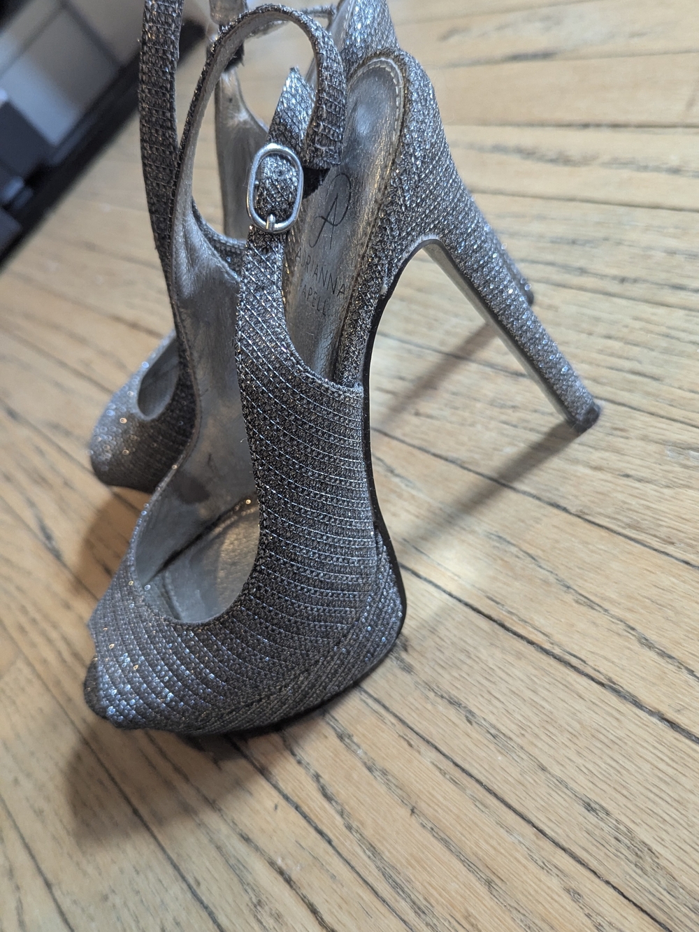 Women's Silver Glitter High Heel Slingback Pumps